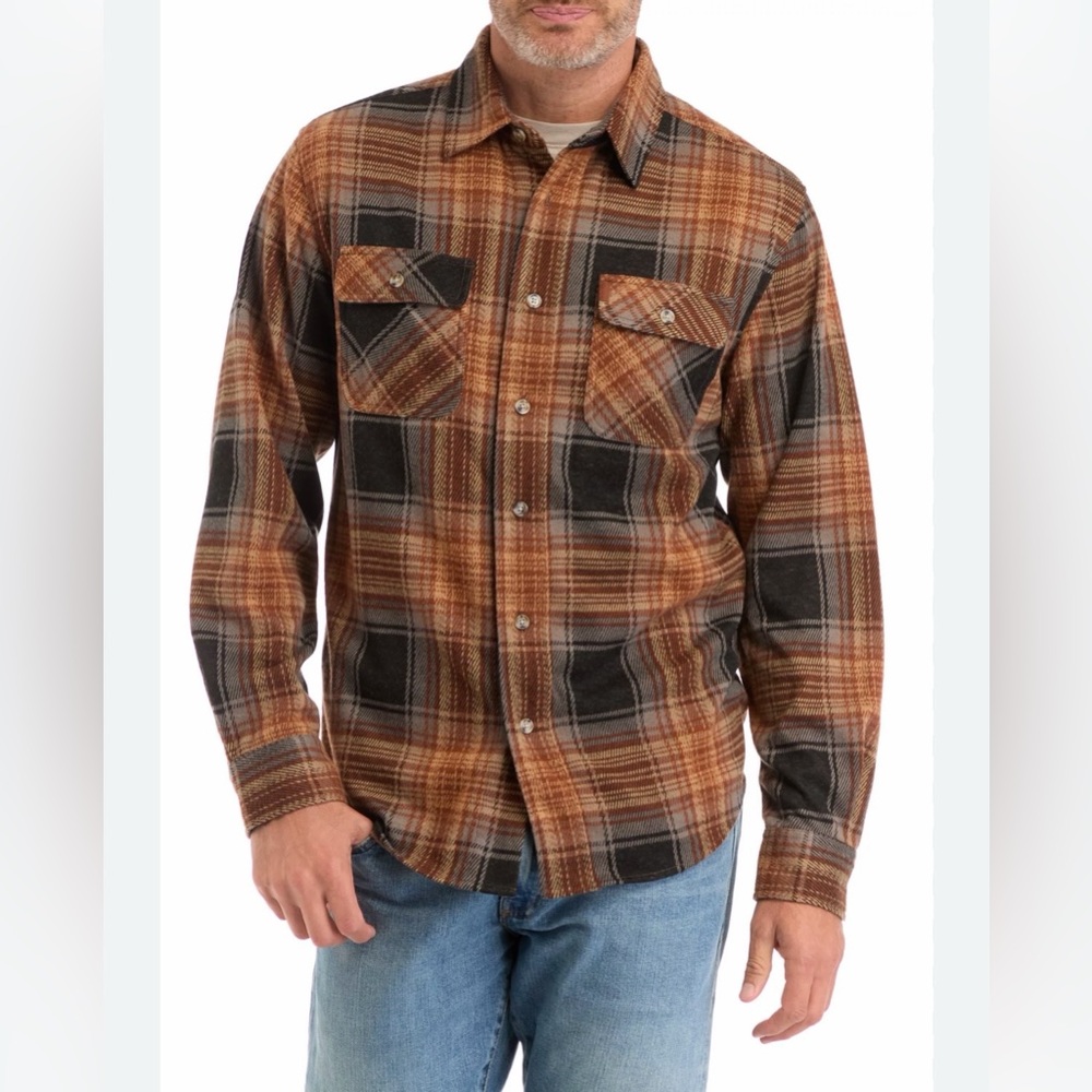 CHAPS‎ Long Sleeve Soft Warm Brown Plaid Button-Up Shirt Shacket Autumn Fall